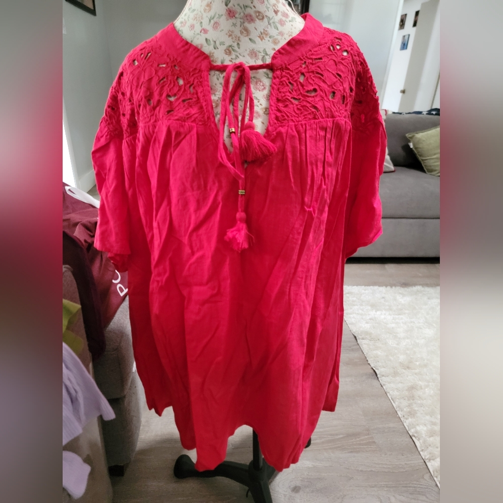 NWT Knox Rose Women's Red Lace Detail Top Size 4x